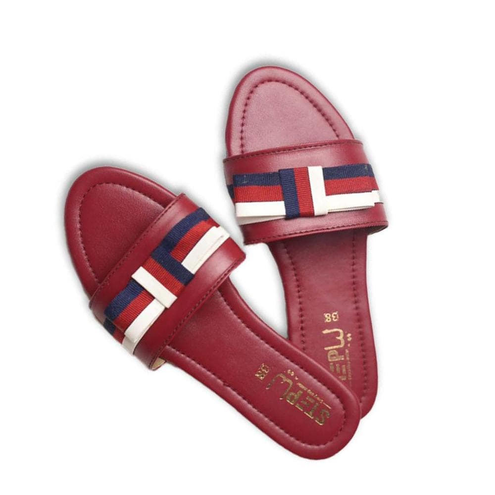 Women's Red Striped Rexine Flat Shoes Size 6-11