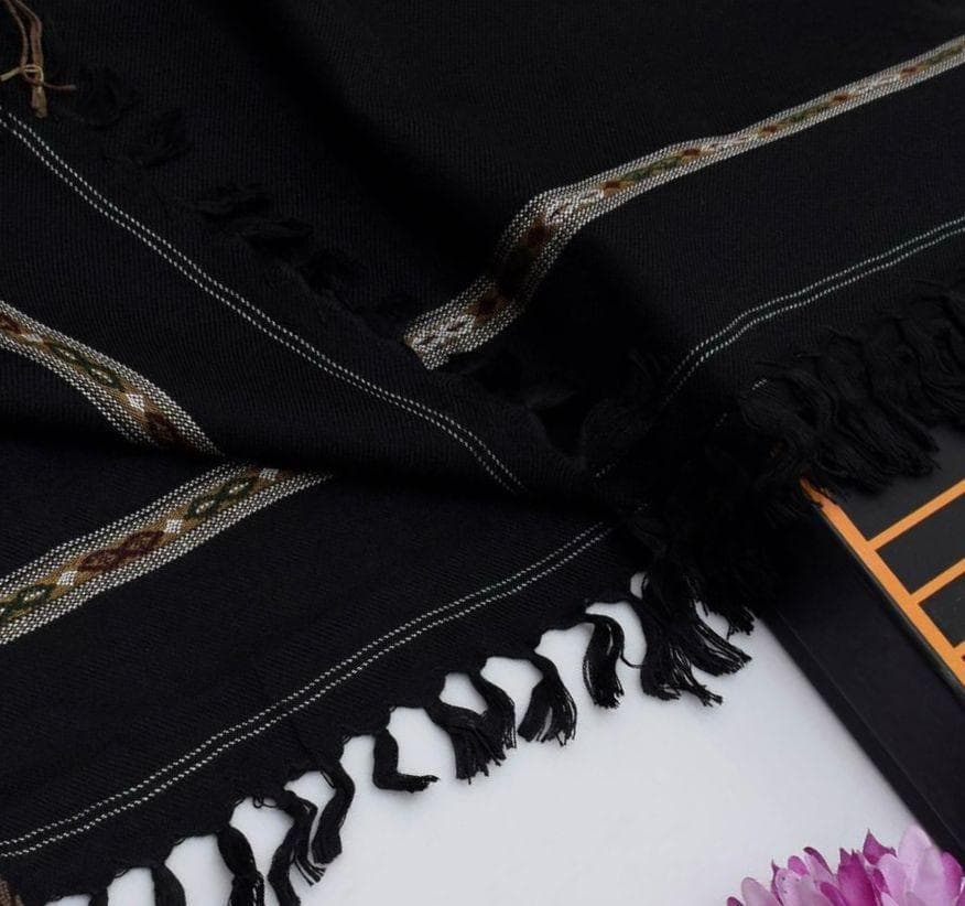 Winter Wool Gents Shawl Black 3 Yards