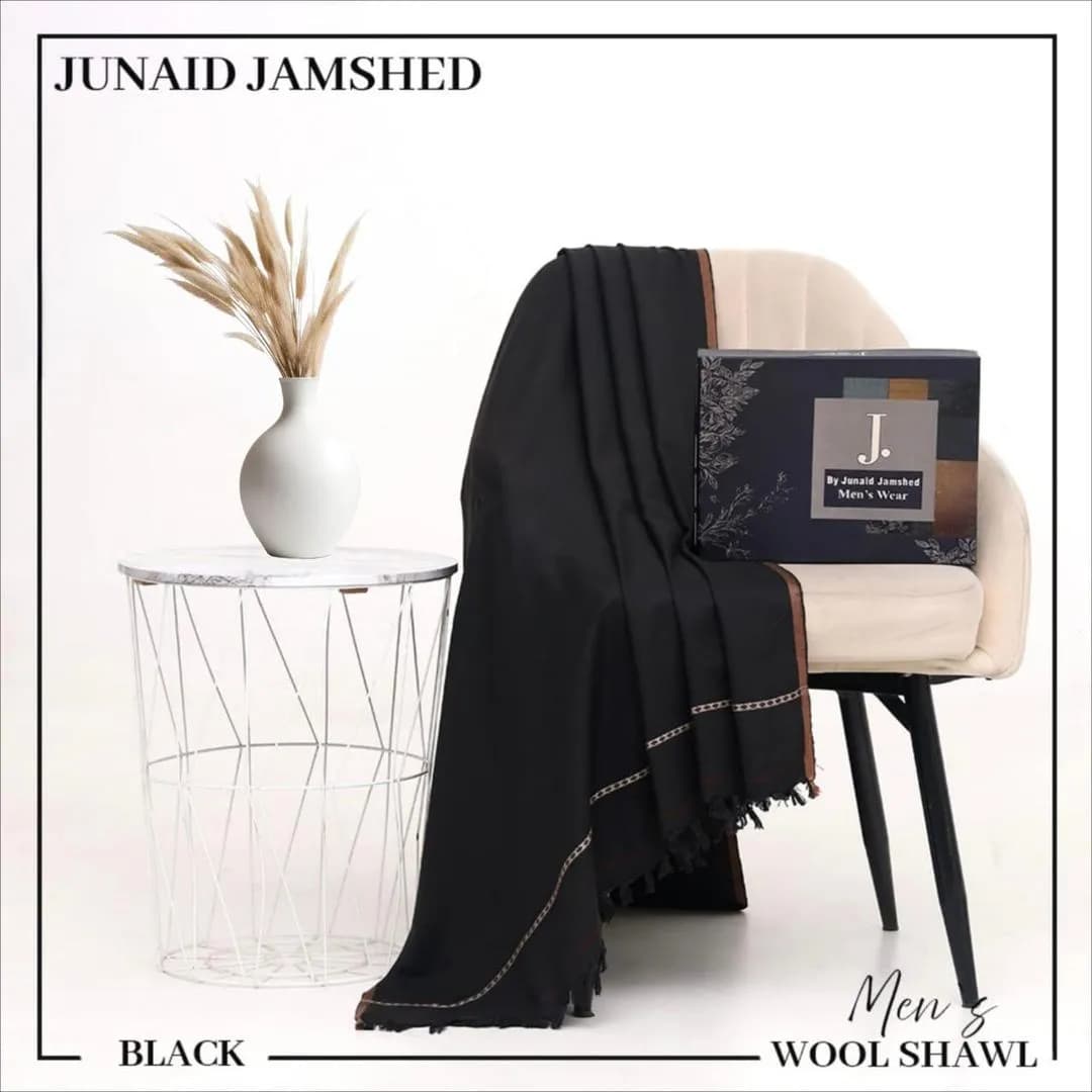 Junaid Jamshed Men Wool Shawl Black Fringed