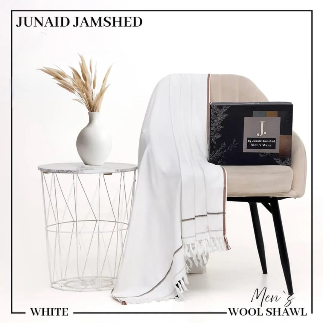 Men's White Wool Shawl for Winter Warmth