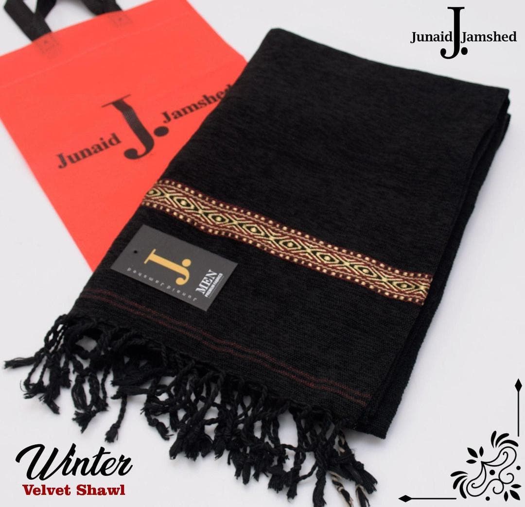 Winter Black Velvet Shawl for Men with Fringe