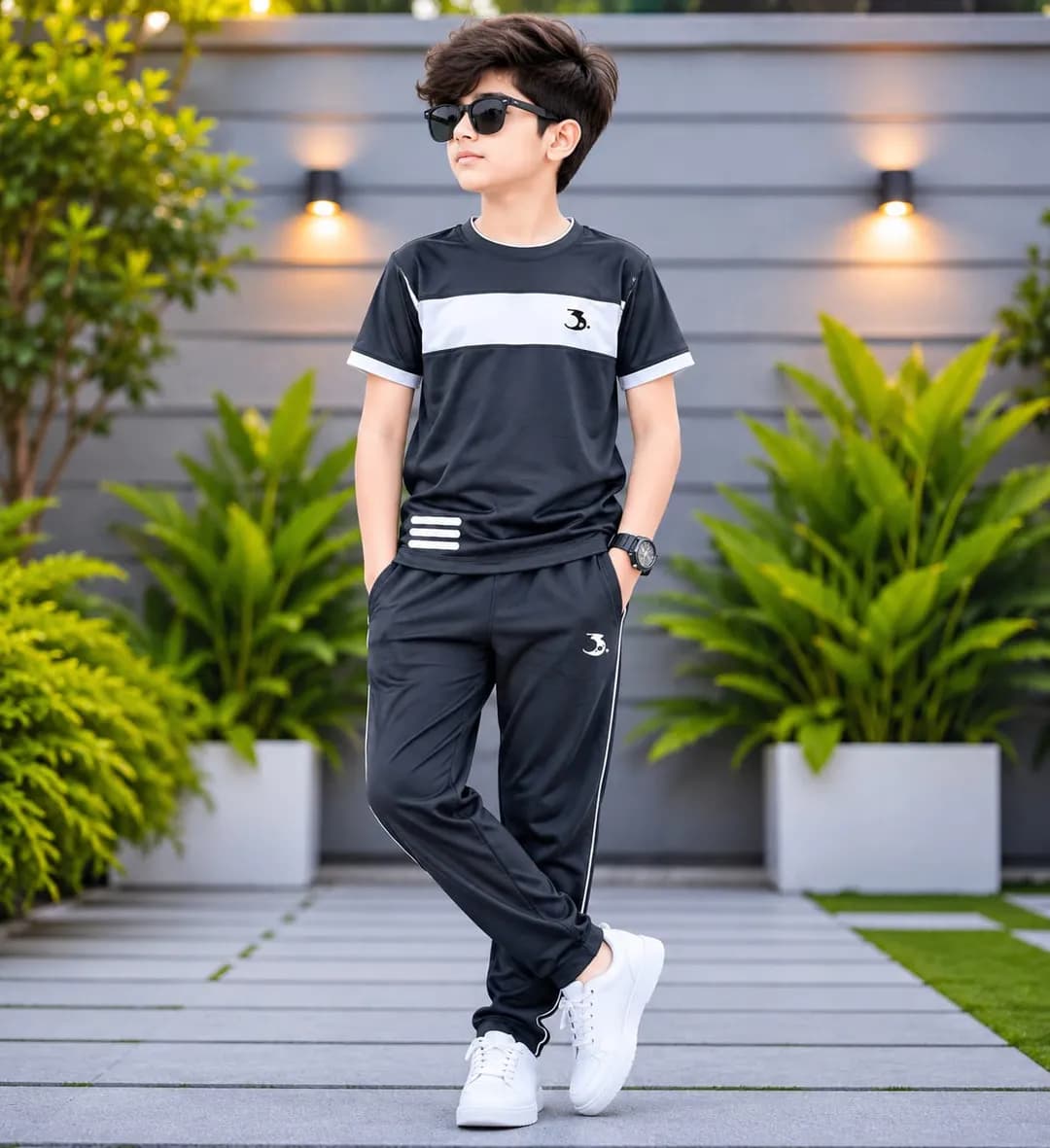 2 Pcs Boy's Dri-Fit Plain Tracksuit