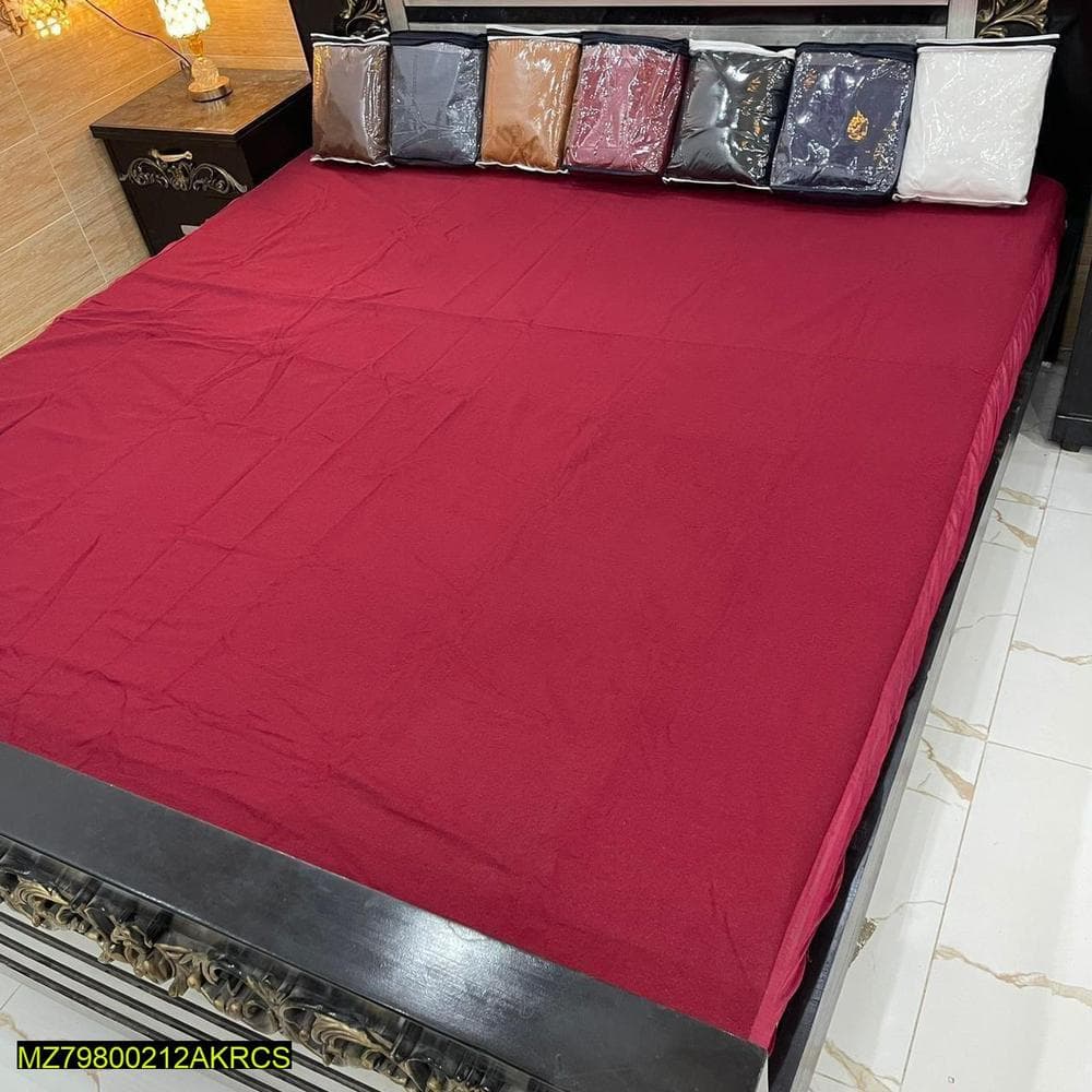 Terry Cotton Plain Red Double Bed Cover