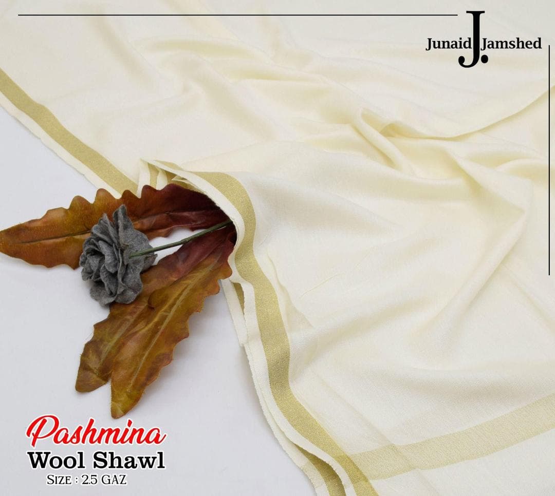Off White Pashmina Wool Shawl with Golden Border