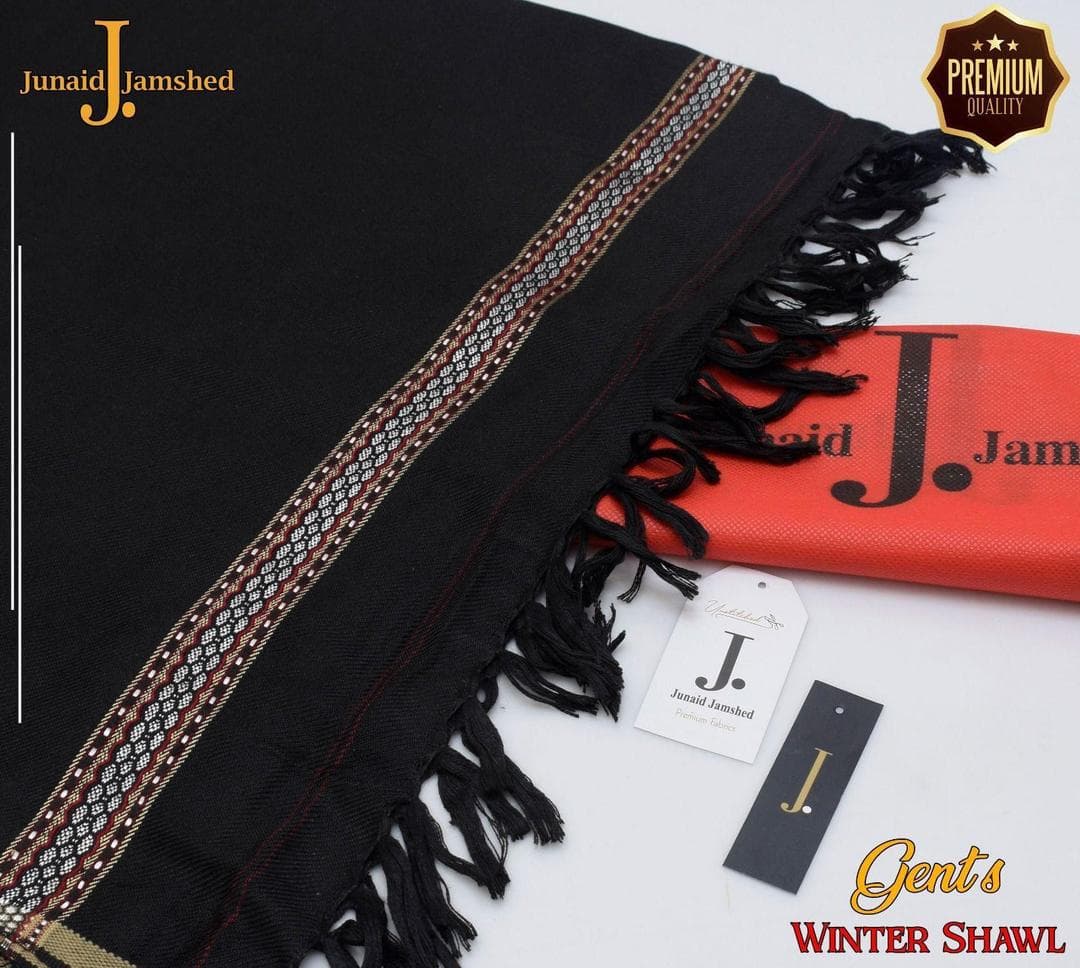 Black Embroidered Wool Shawl for Men Winter Warm
