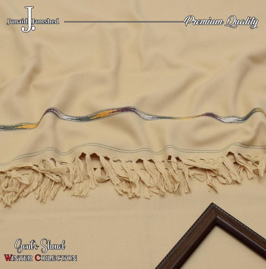 Beige Embroidered Wool Shawl for Men Winter