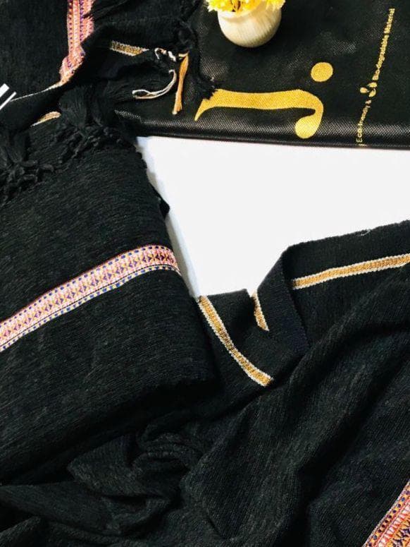 Premium Velvet Shawl Black Embroidered Border