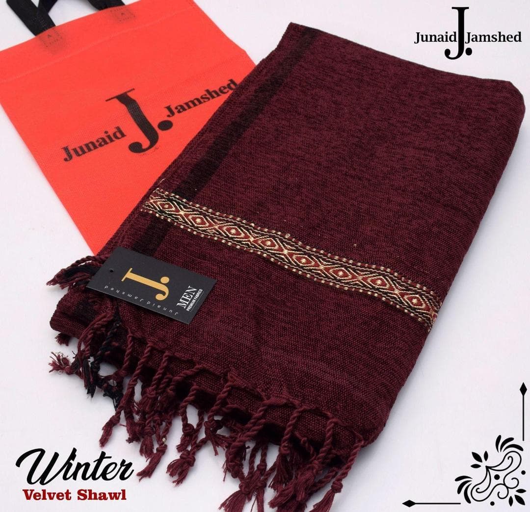 Luxury Embroidered Velvet Shawl Maroon Winter Warm