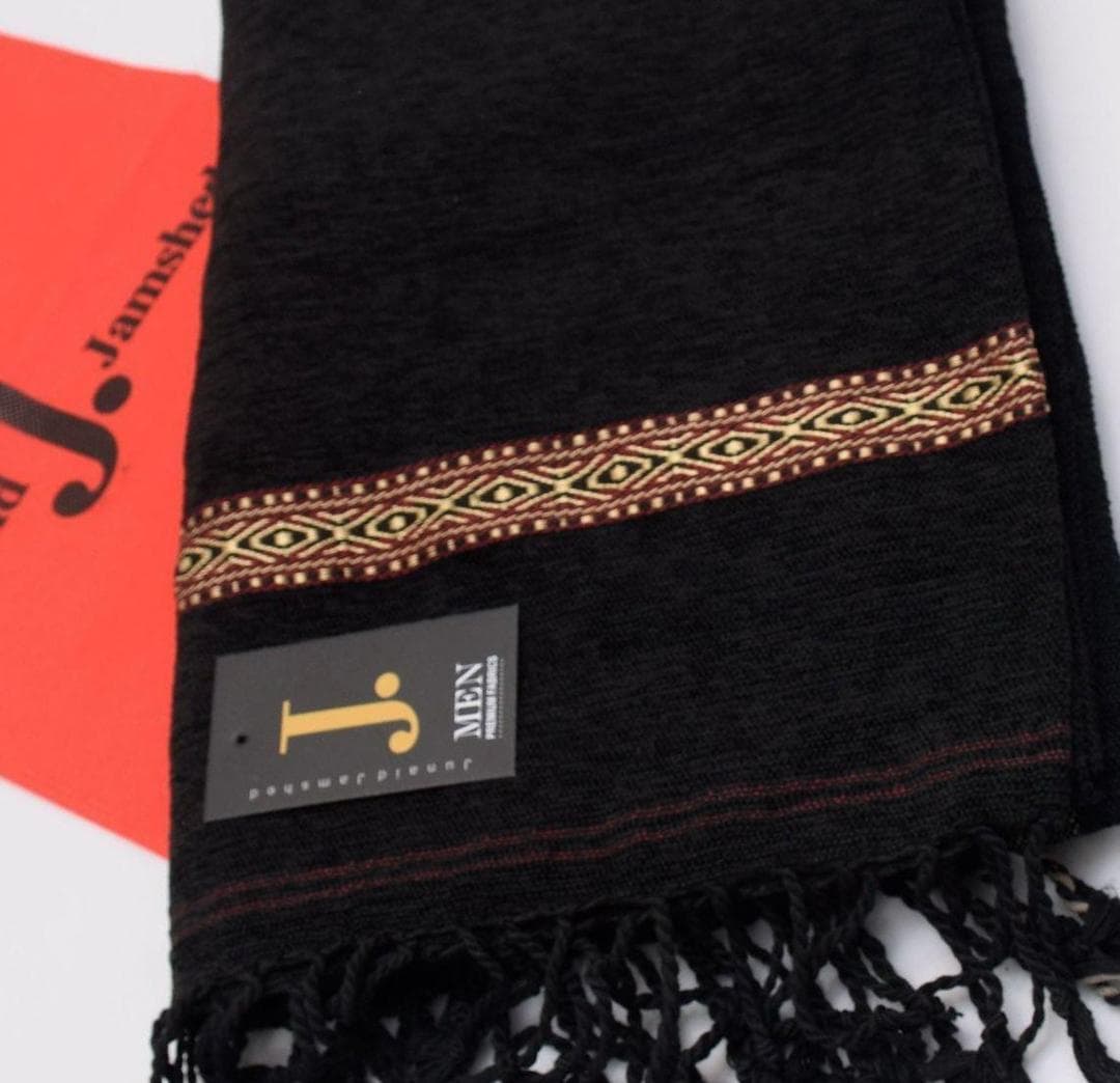 Winter Velvet Embroidered Shawl Black Men