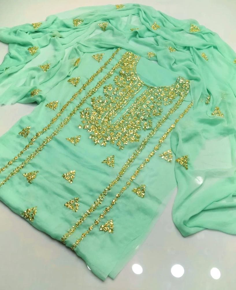 Mint Green Gota Work 2-Piece Chiffon Suit for Women