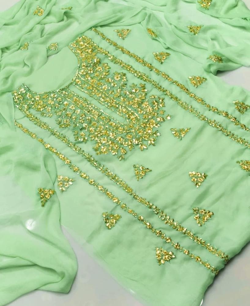 Green Chiffon Gota Work 2-Piece Suit for Weddings