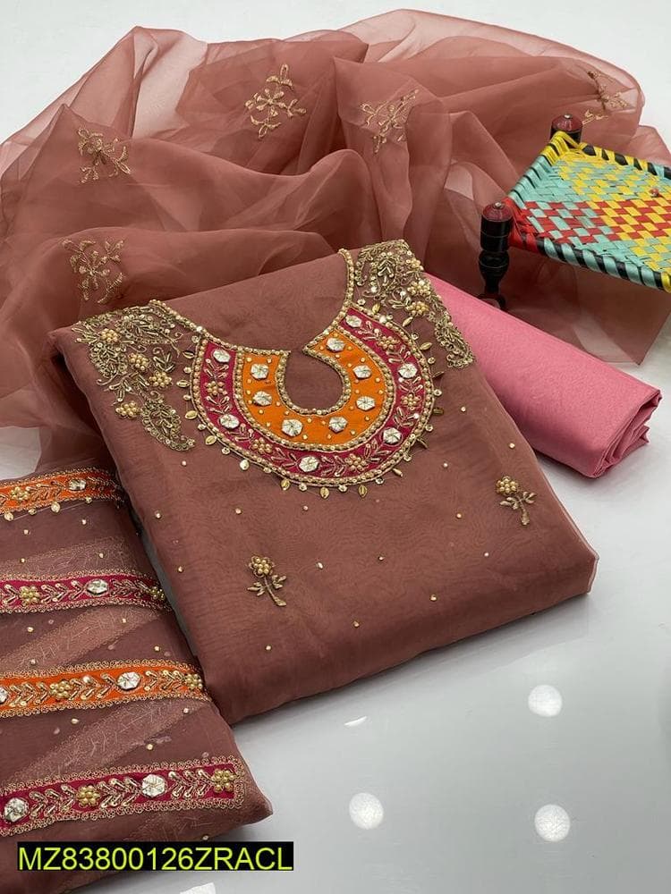 Organza Katan Silk 3-Piece Wedding Suit Brown