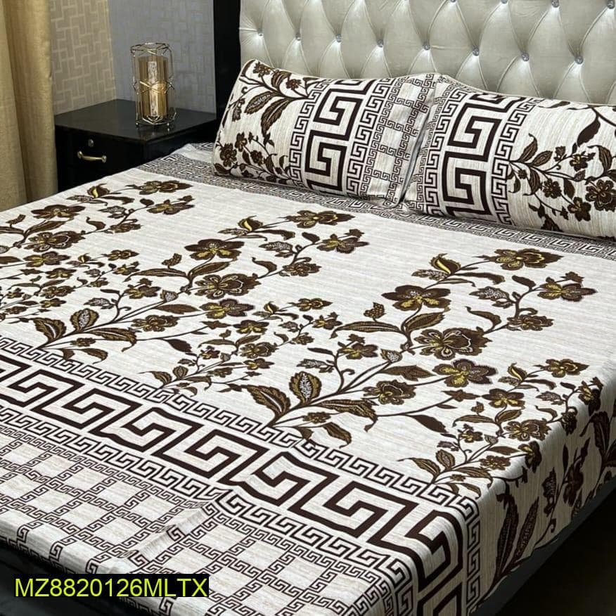 Crystal Cotton Floral Greek Key Bedsheet Set Double Bed 90x95"