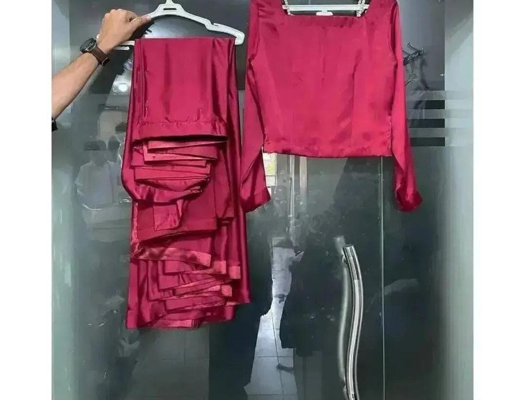 Maroon Shamoz Silk 3 Pcs Saree Set with Blouse