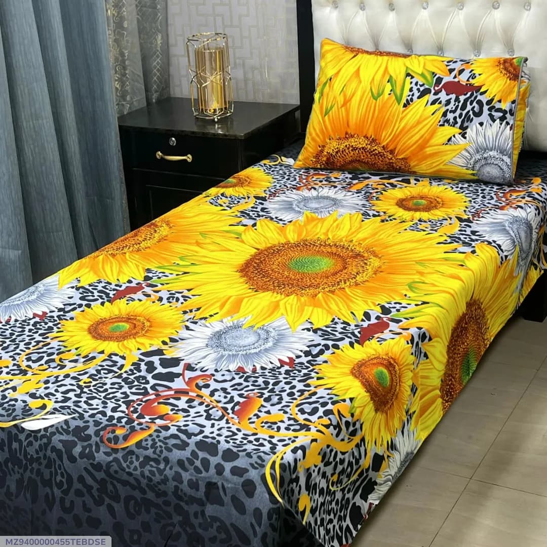 Sunflower Print Single Bed Sheet Set with Pillow Cover