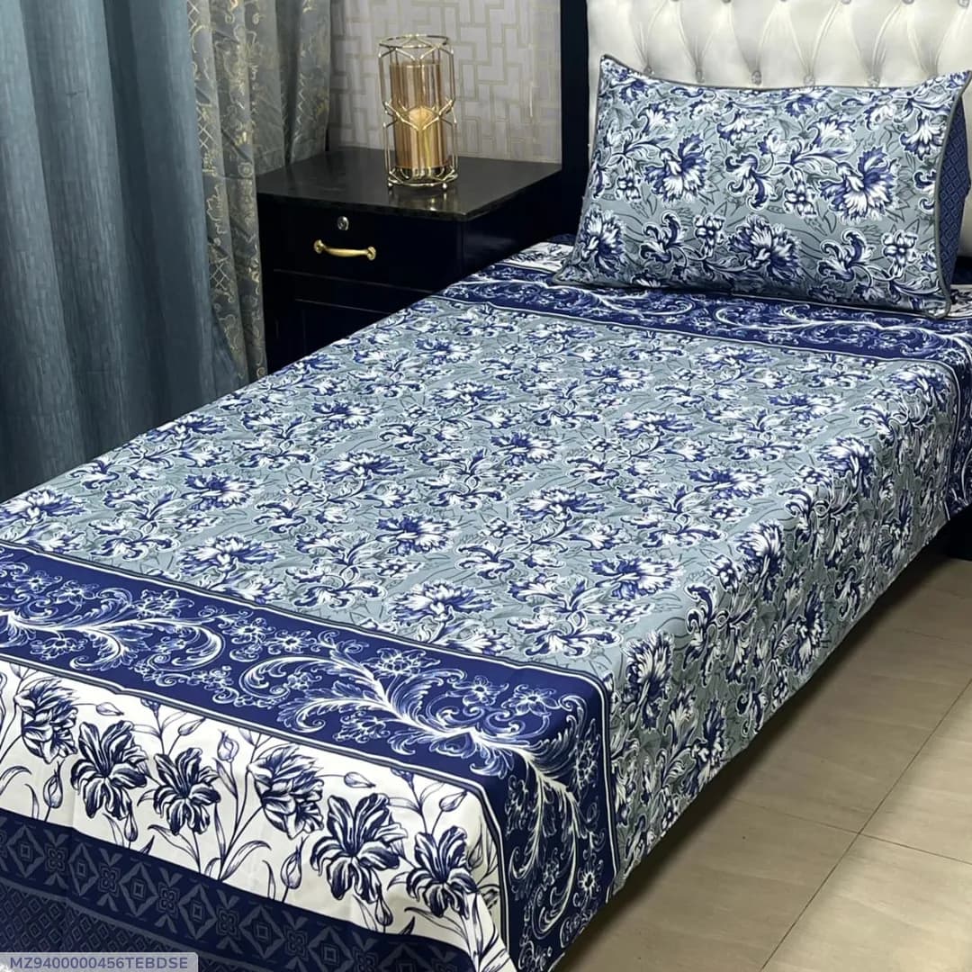 Blue Floral Printed Single Bedsheet Set
