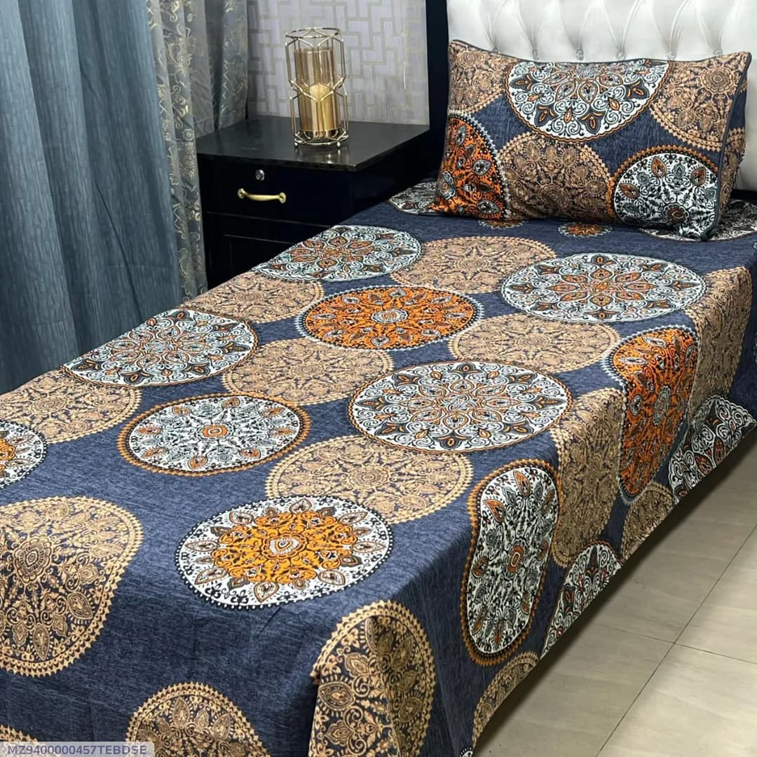 Bed Set with Mandala Print Blue Orange 2 Pcs