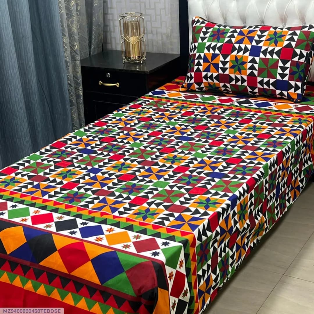 Crystal Cotton Multicolor Printed Bedsheet Set Single Bed