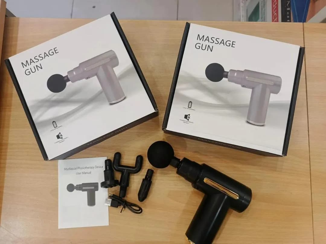 Black Massager Gun with Attachments for Home Office Relaxation