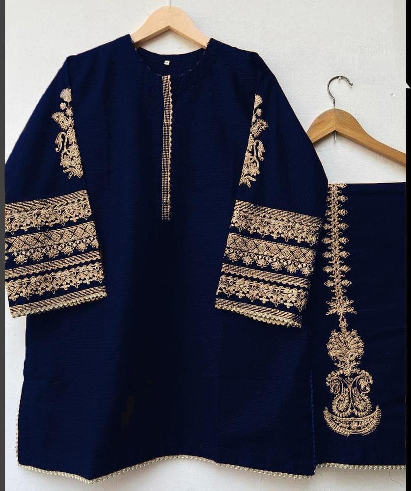 Zari Tilla Embroidered Katan Silk Shirt & Trouser Set