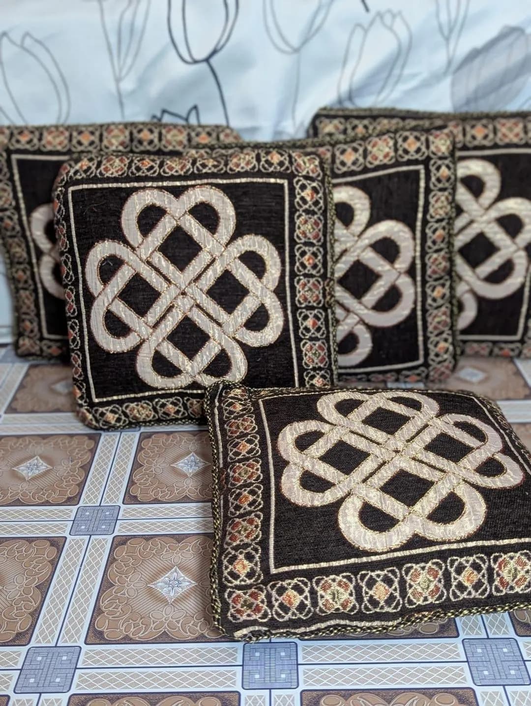 Velvet Celtic Knot Cushion Covers 5 Pcs Brown