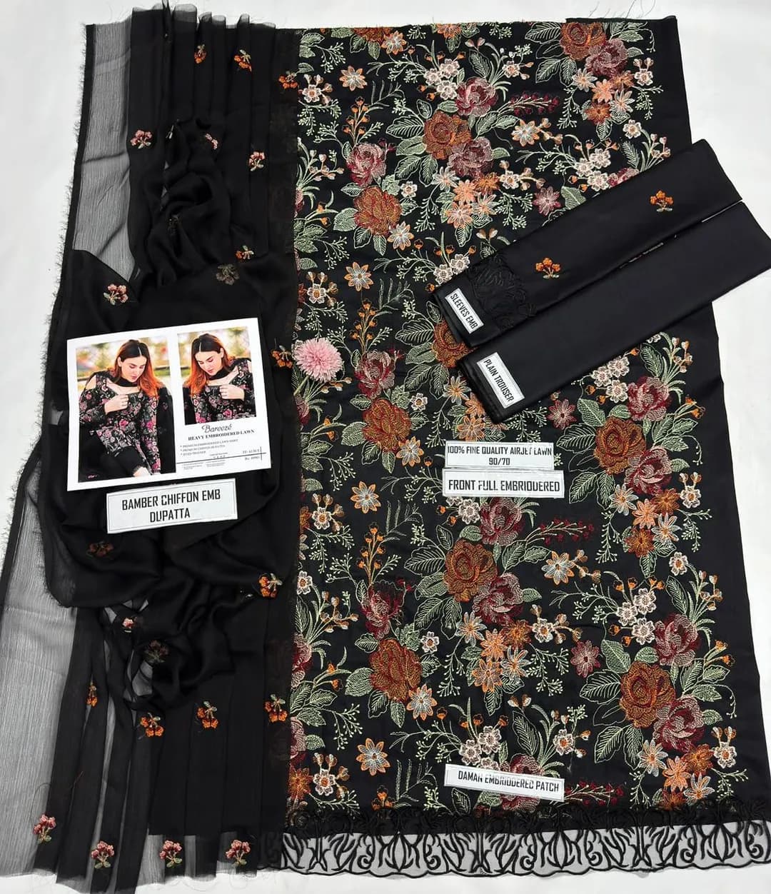 Black Heavy Embroidered Lawn 3Pcs Women Suit Set