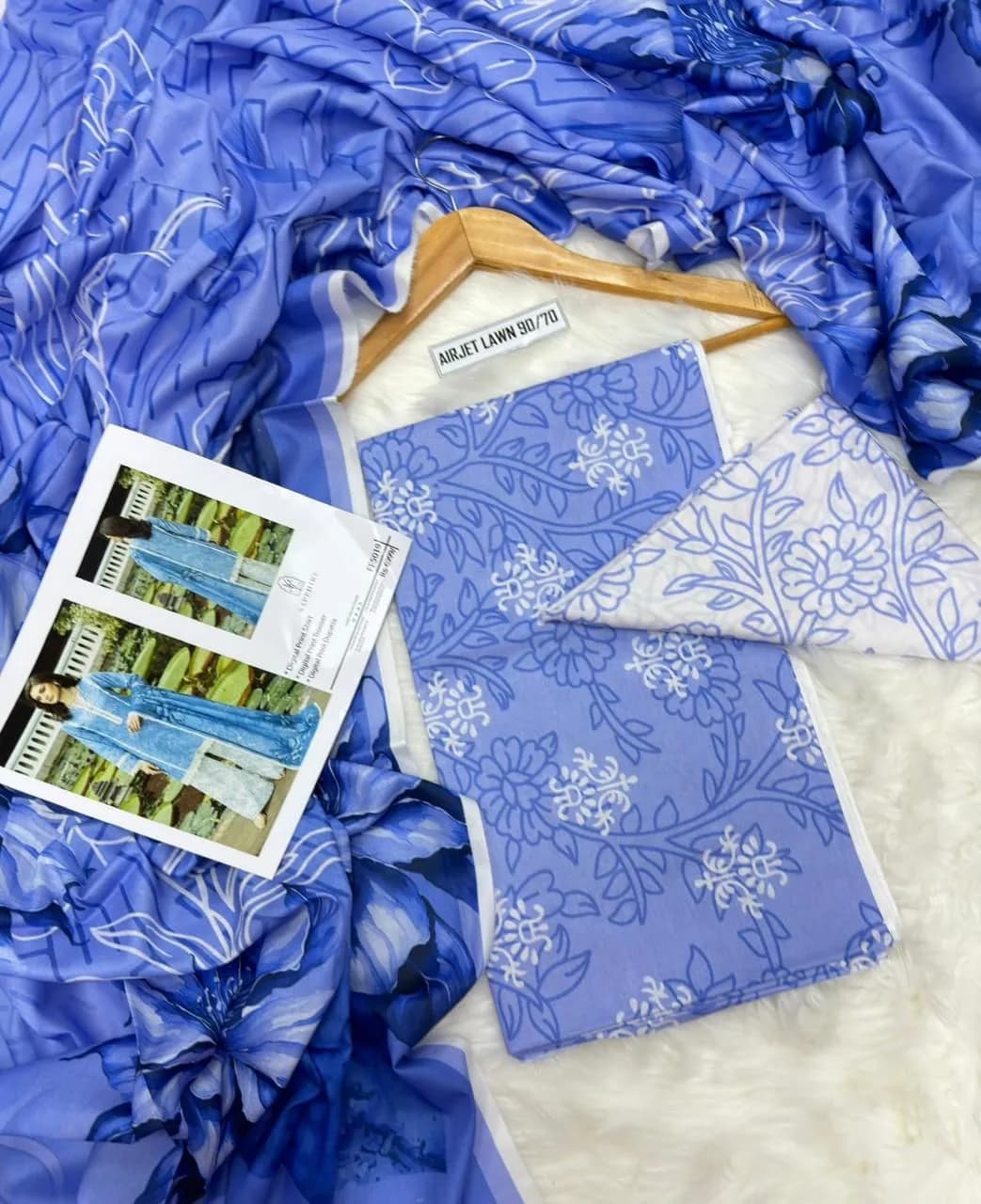 Blue Digital Print 3Pcs Lawn Suit for Women