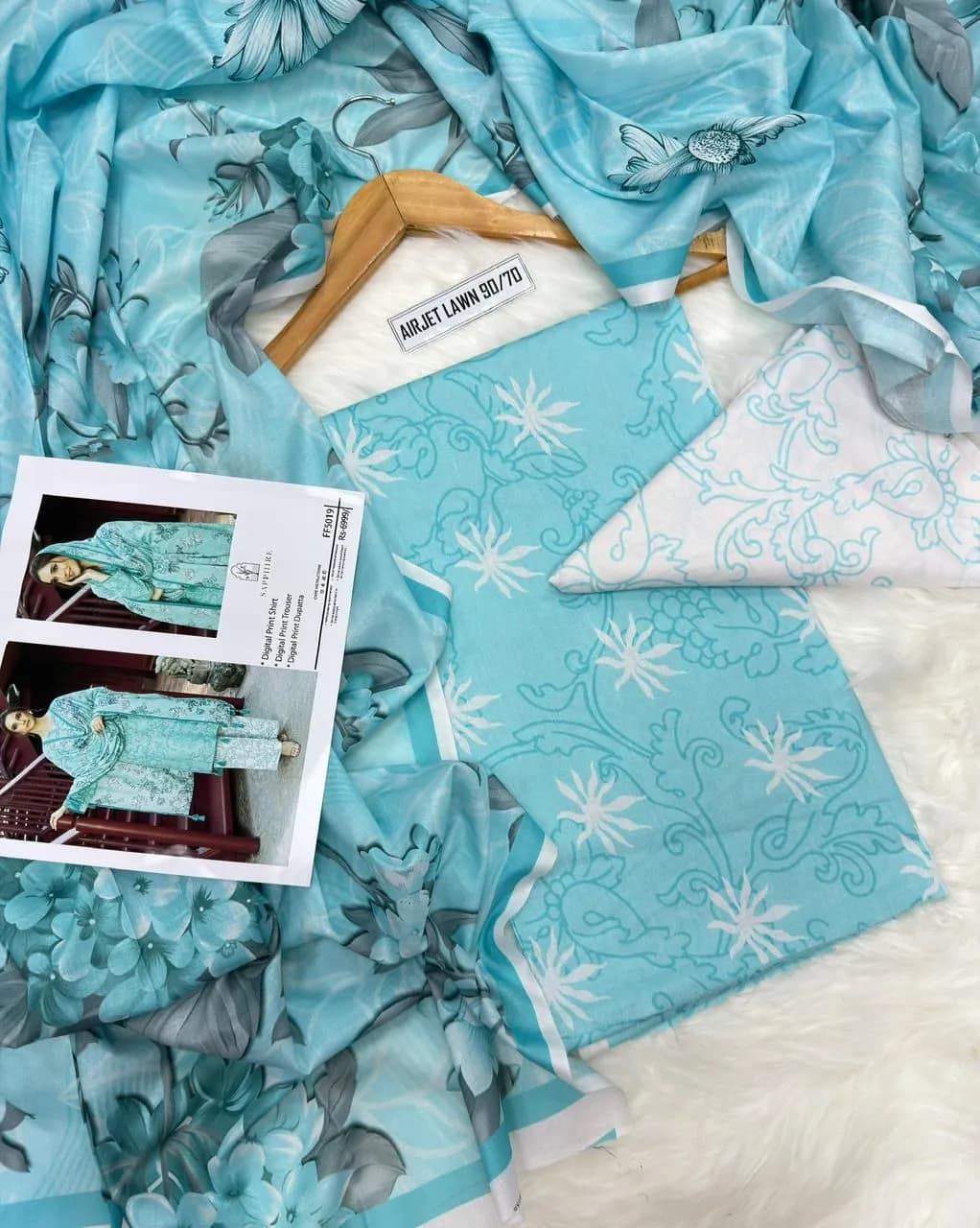 Blue Digital Print Lawn 3Pcs Set