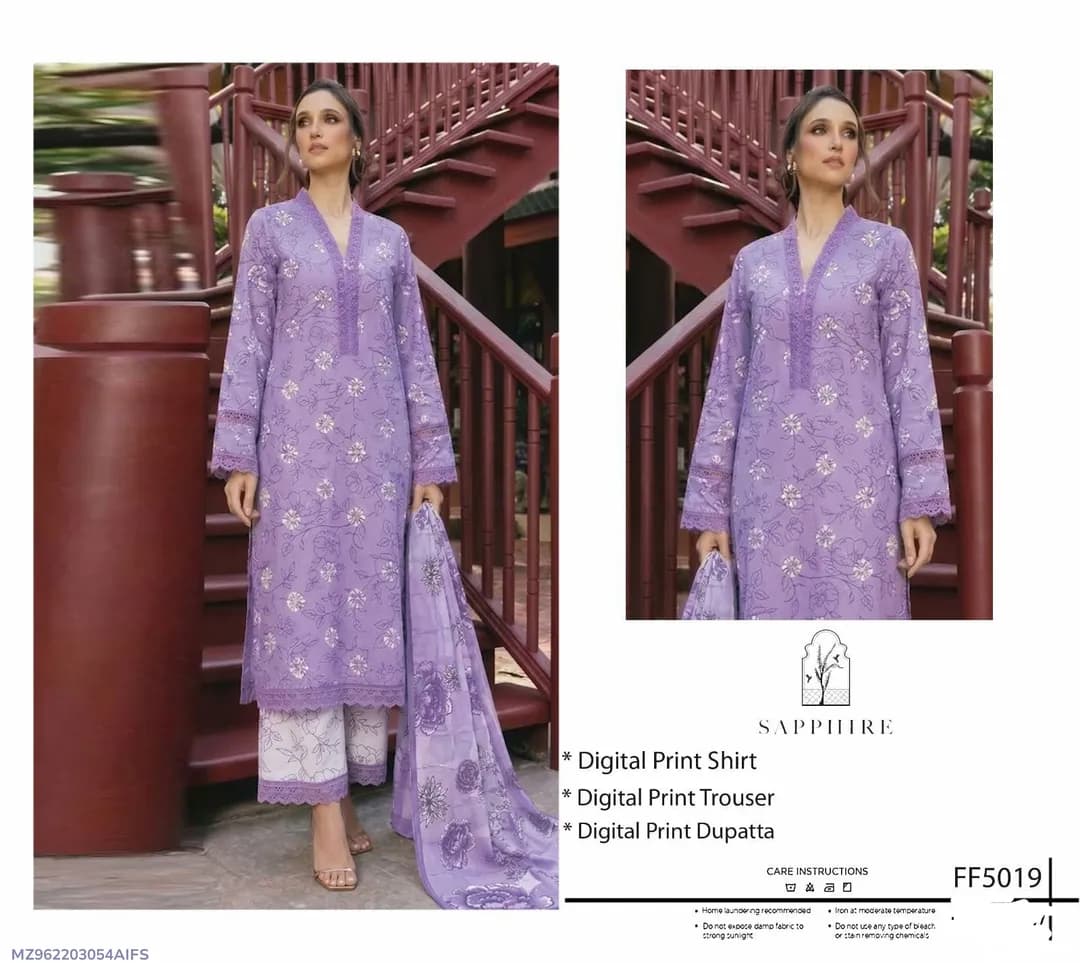 Purple Digital Print 3Pcs Lawn Suit for Women