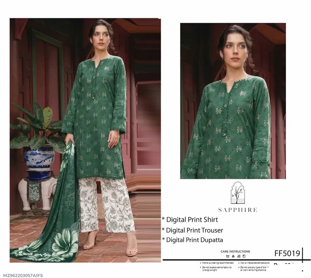 Green Digital Print Lawn 3Pcs Set