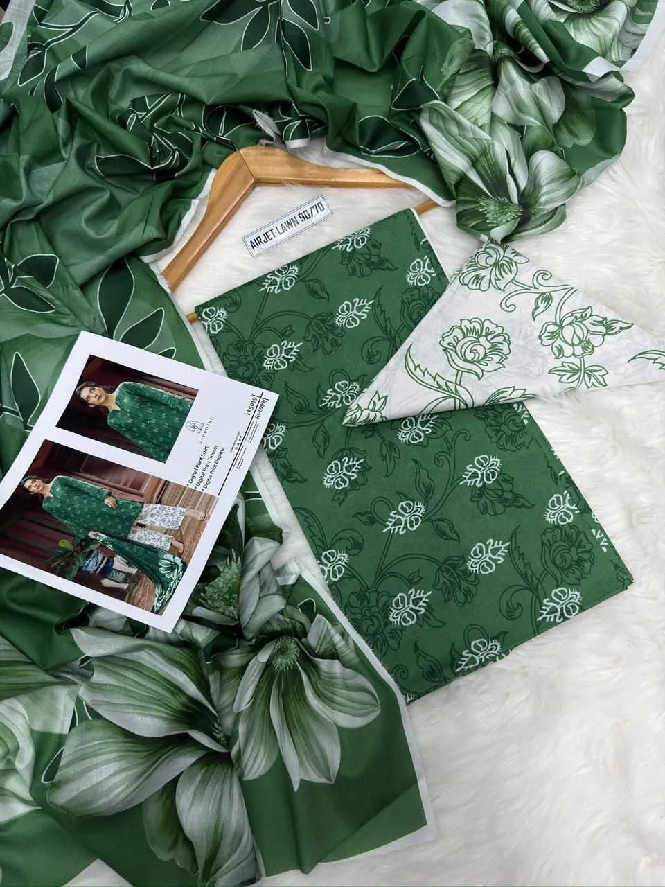 Green Digital Print Lawn 3Pcs Set