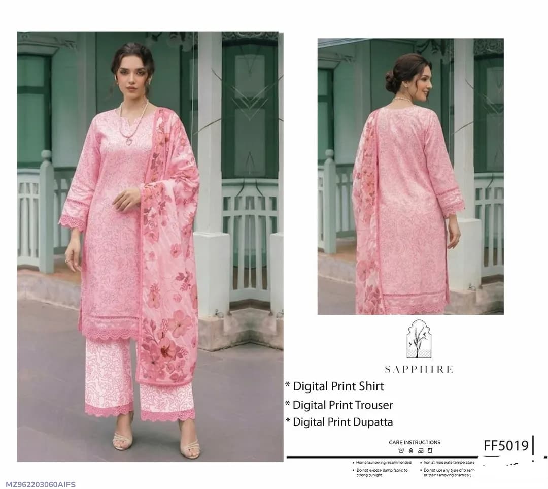 Pink Digital Print 3Pcs Lawn Suit for Women