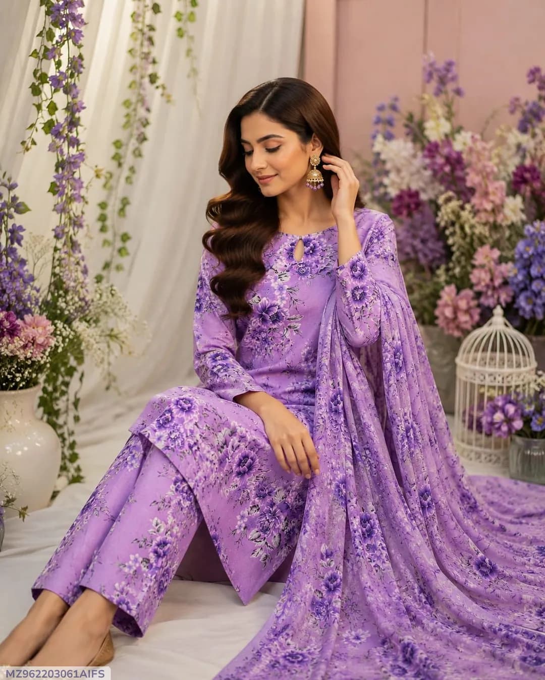 Purple Lawn 3Pcs Embroidered Suit for Women