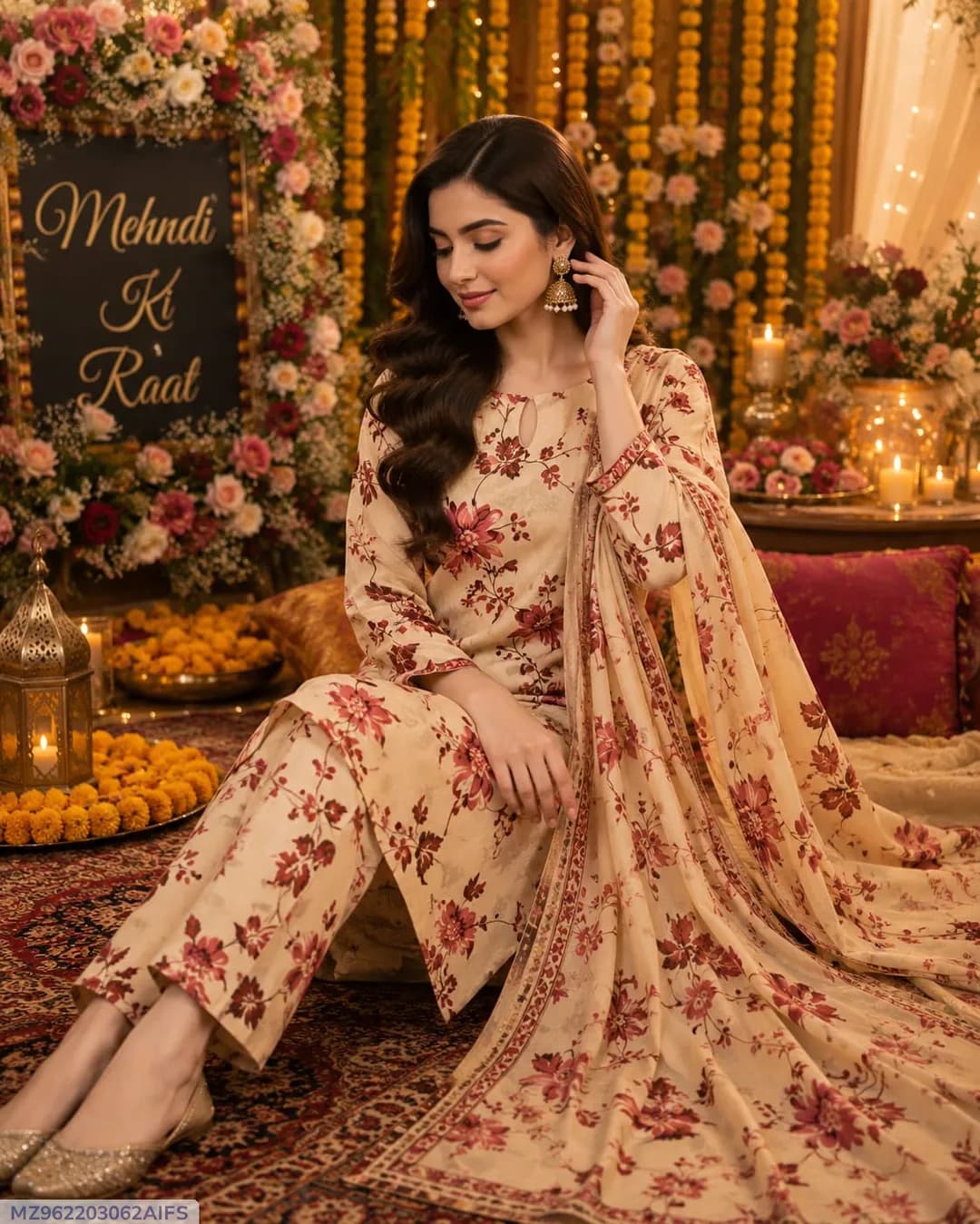 Brown Printed Lawn 3Pcs Women Suit Set