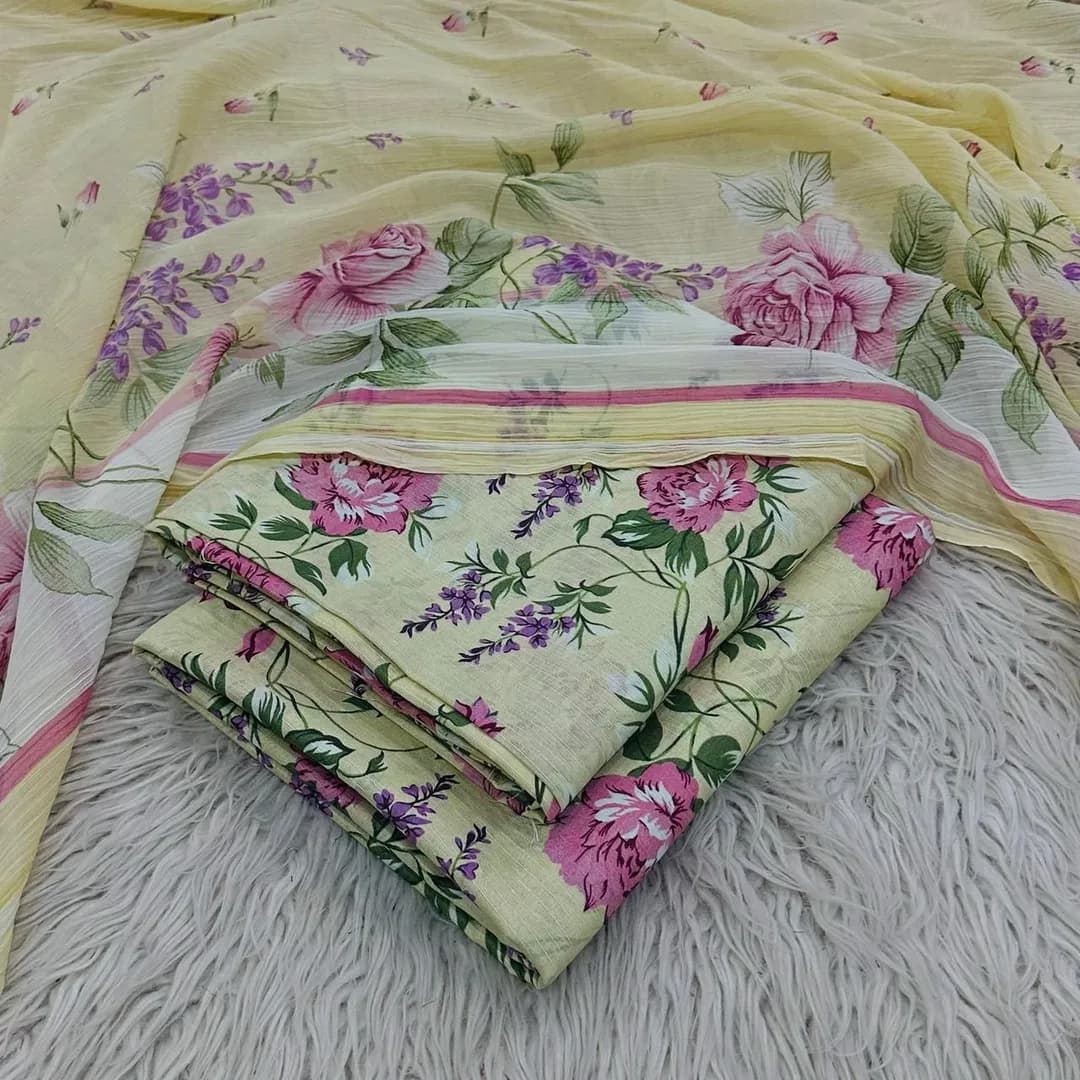 Yellow Printed Lawn 3Pcs Suit for Women