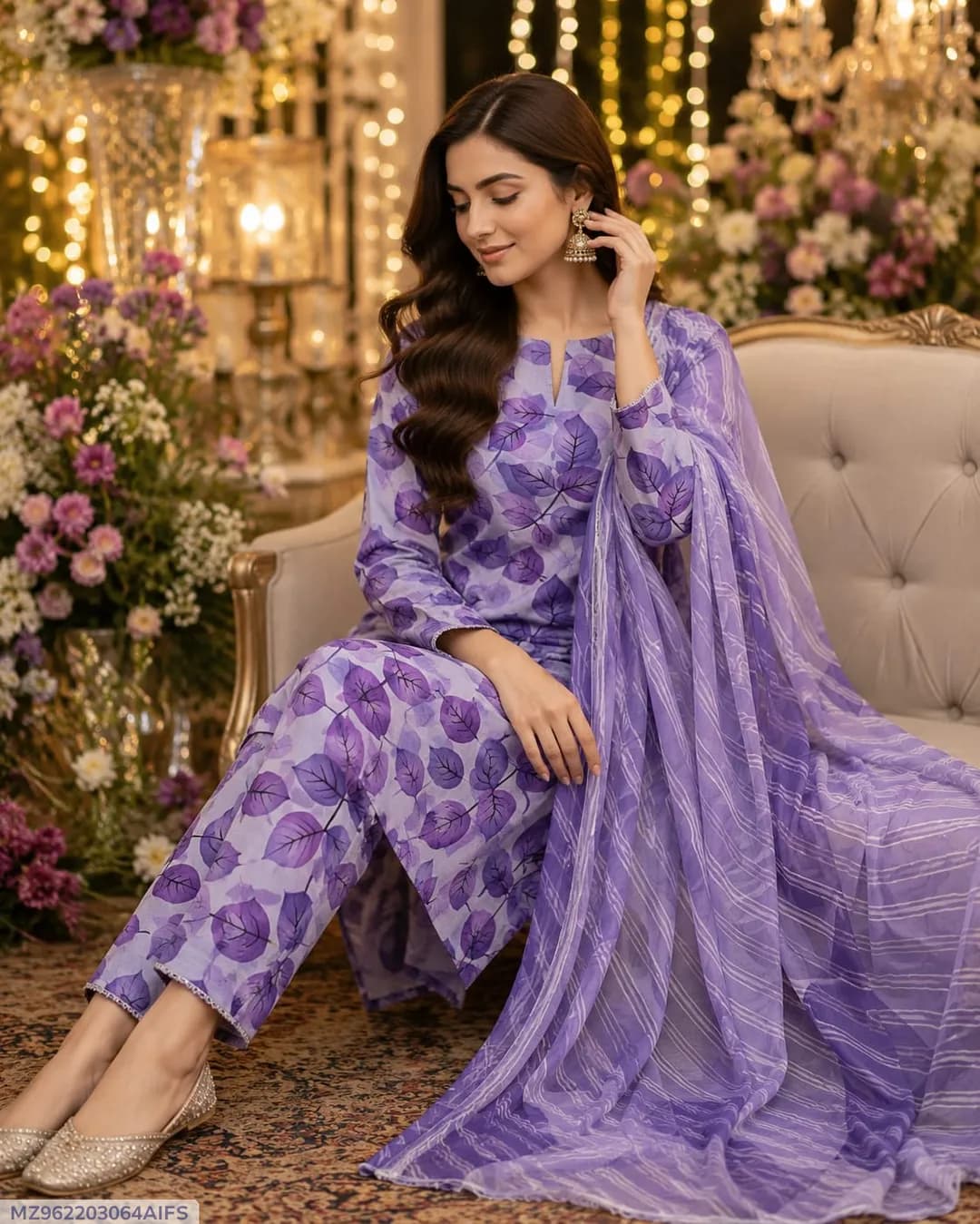 Purple Printed Lawn 3Pcs Set for Women