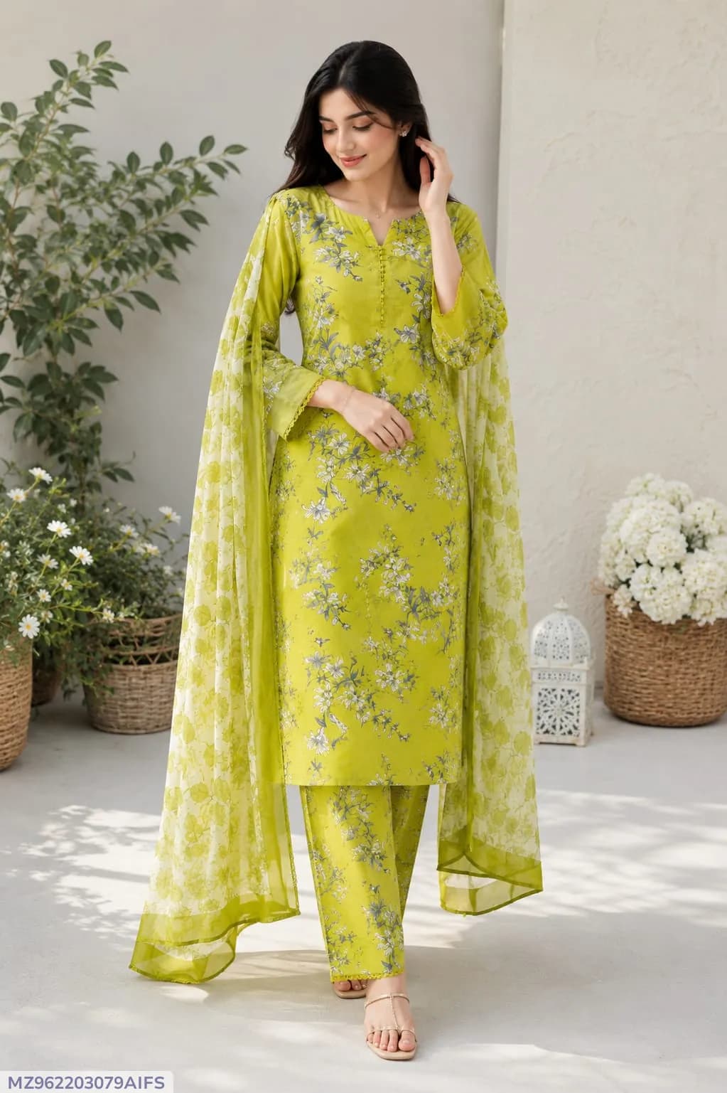 Women Green Digital Print 3Pcs Lawn Suit Bakra Eid