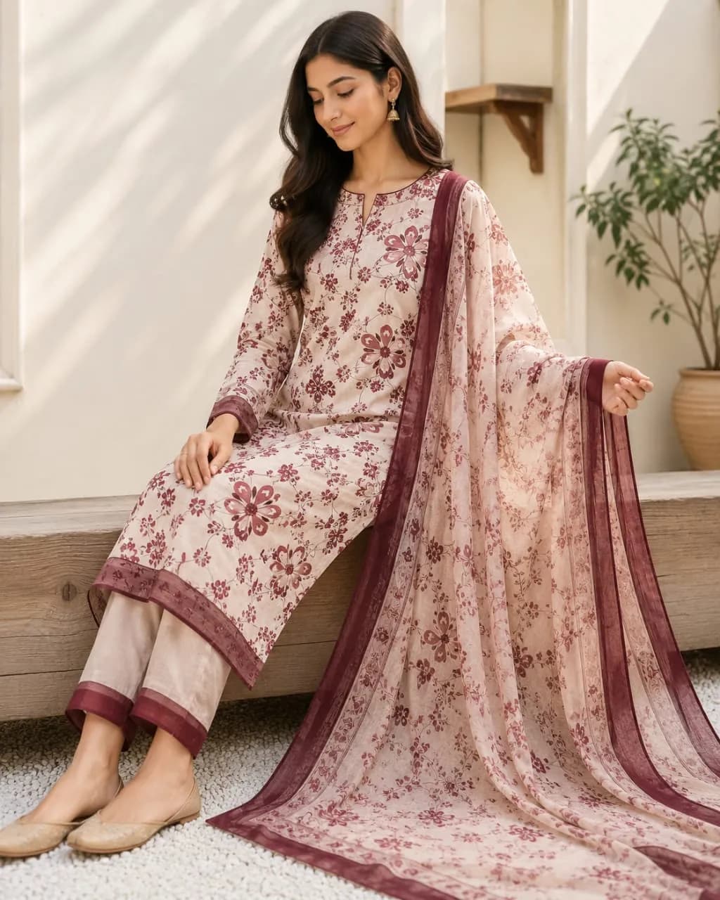 Women's 3-Piece Digital Print Lawn Suit White Bakra Eid