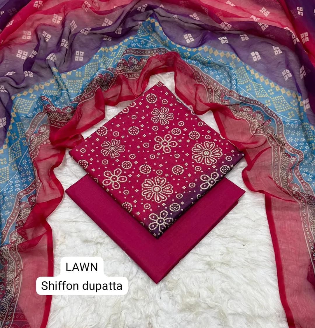 Women's 3-Piece Red Digital Print Lawn Suit Bakra Eid