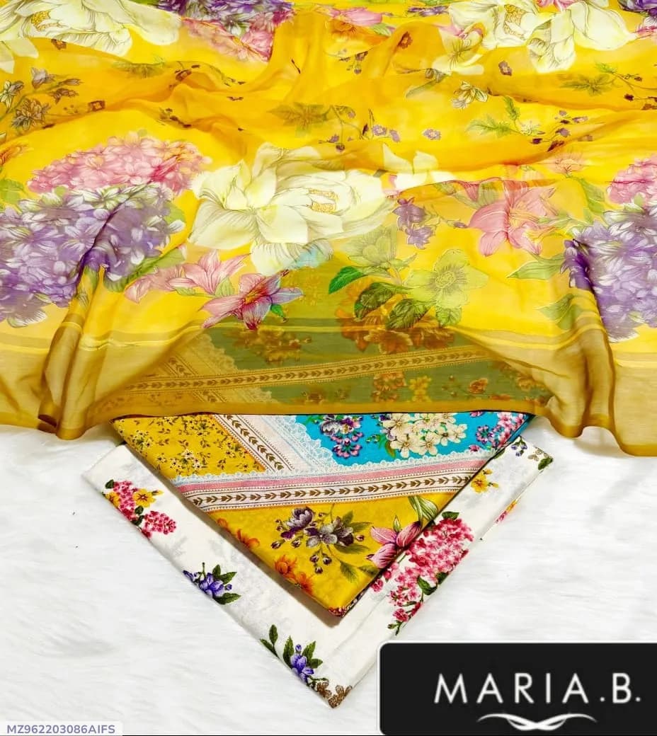 Women's Unstitched Digital Print Suit Yellow Lawn 3 Pcs