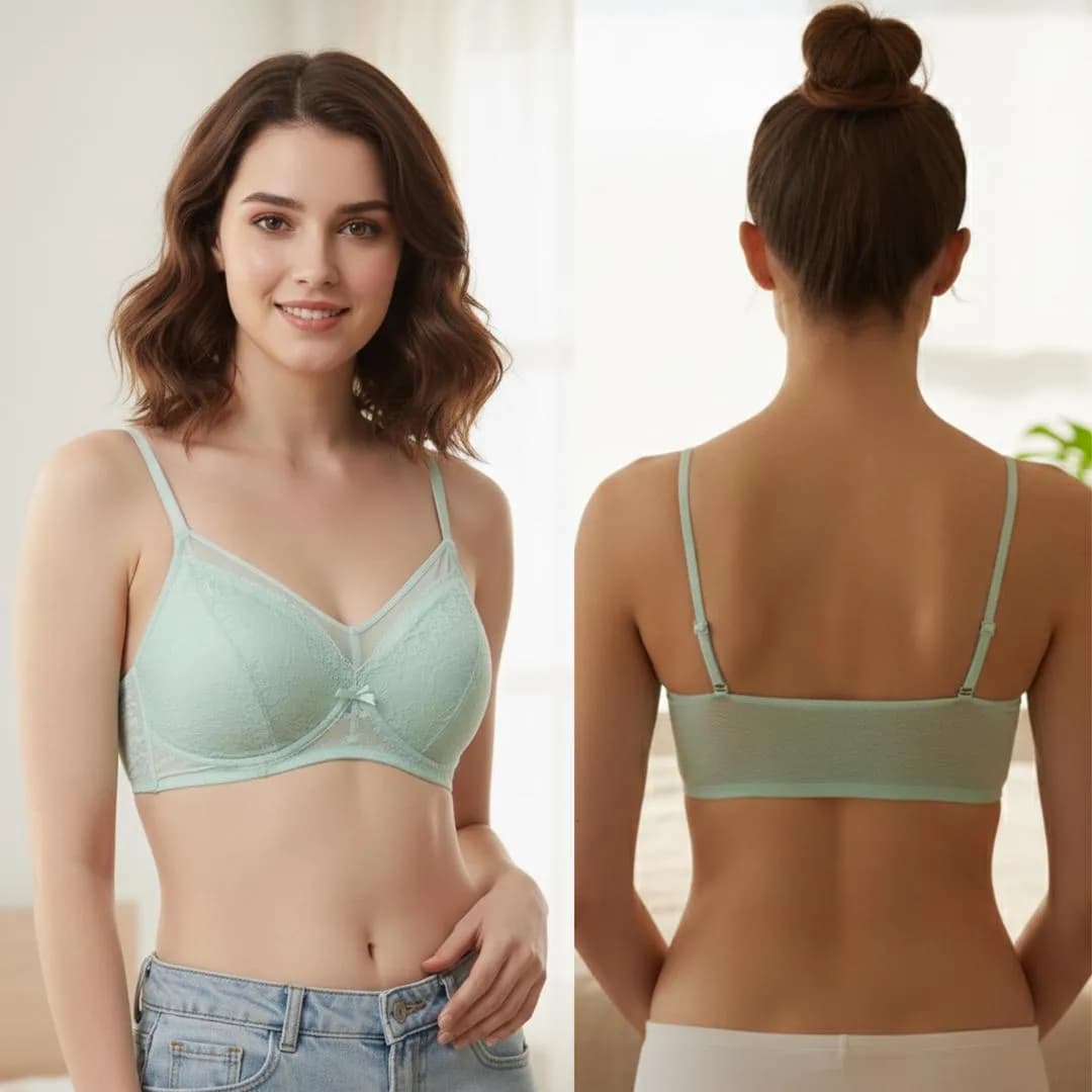 Green Padded Bra with Lace Detail for Daily Wear