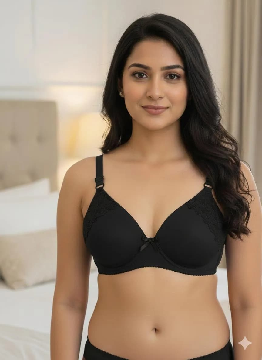 Silk Padded Bra Black Adjustable Backline A Cup