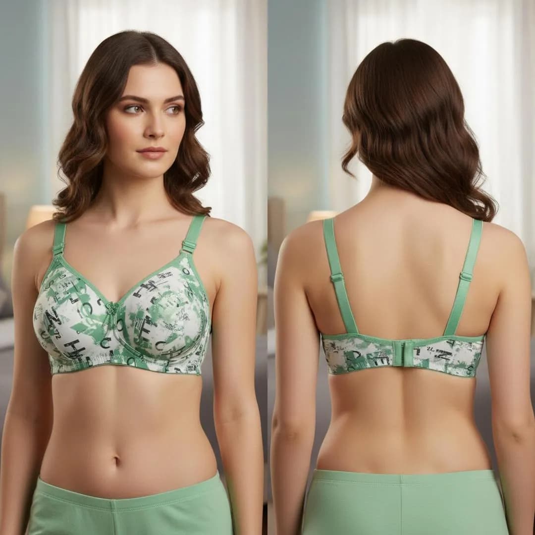 Malai Printed Padded Bra Green Adjustable