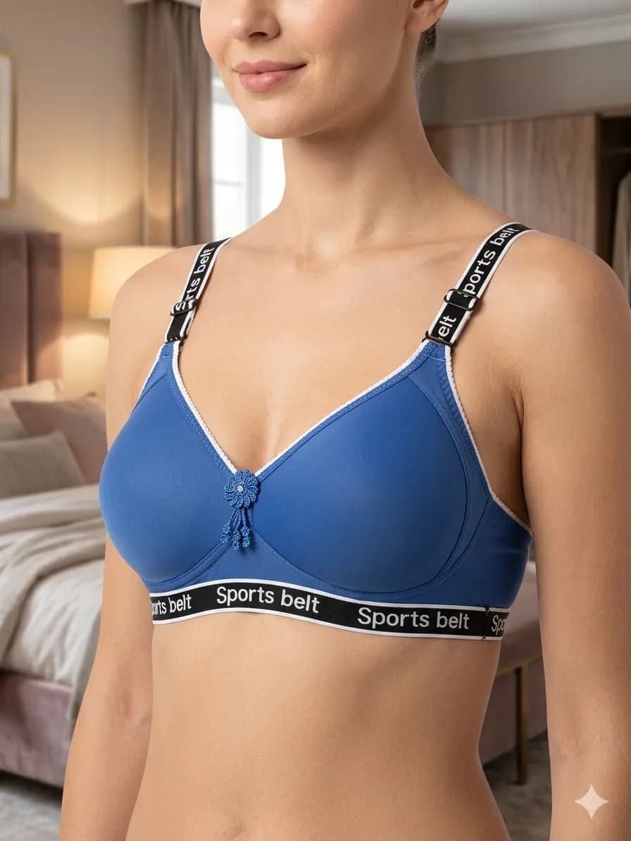 Women Blue Sport Belt Bra A Cup Adjustable Underwear