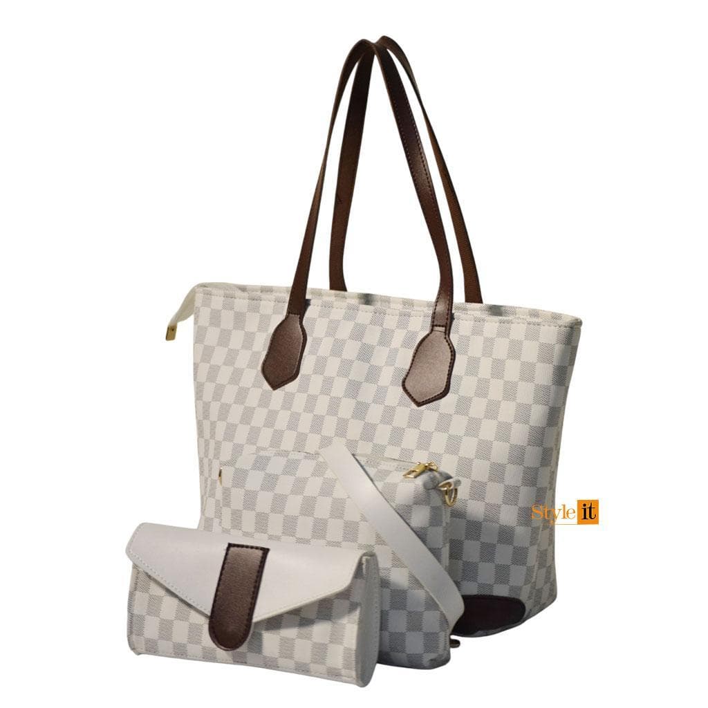 Stylish Printed White PU Leather Shoulder Bag 11x17x17"