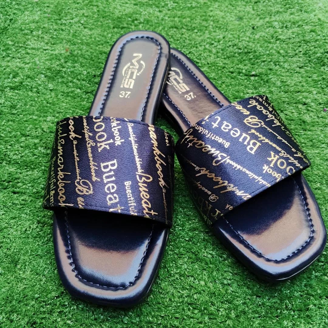 Women's Blue Rhinestone Rexine Slides Casual Semi-Formal