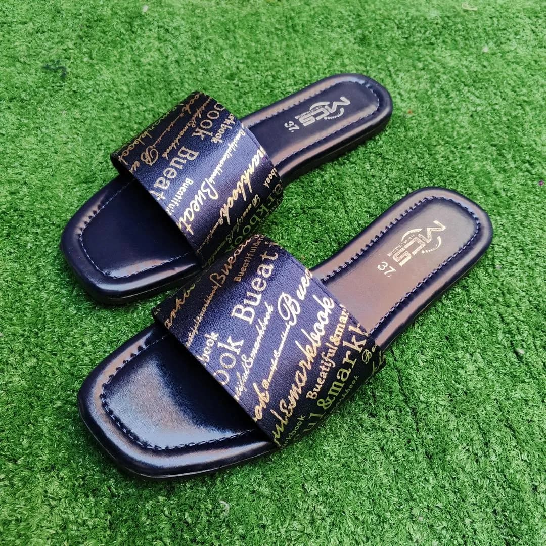 Women's Blue Rhinestone Rexine Slides Casual Semi-Formal