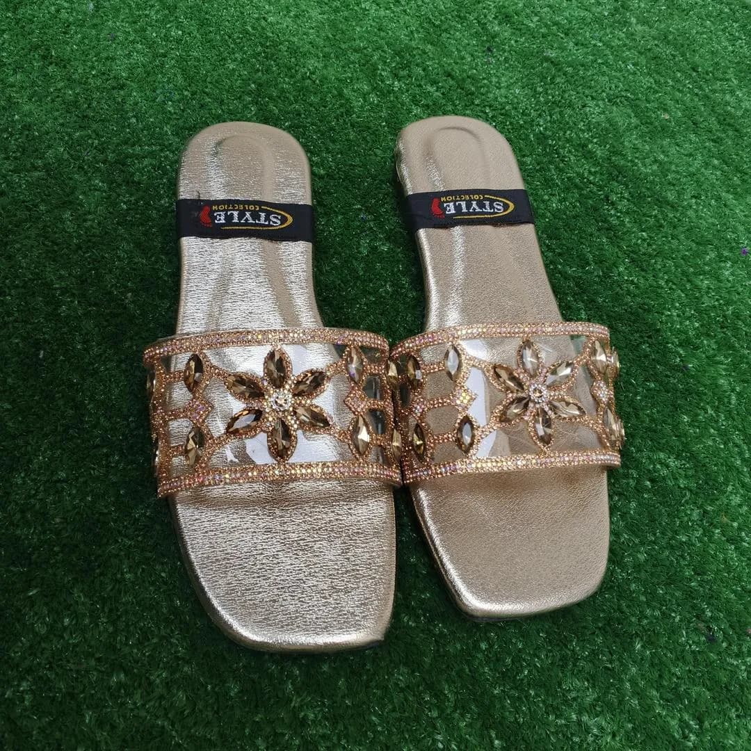 Elegant Gold Embroidered Women's Slides