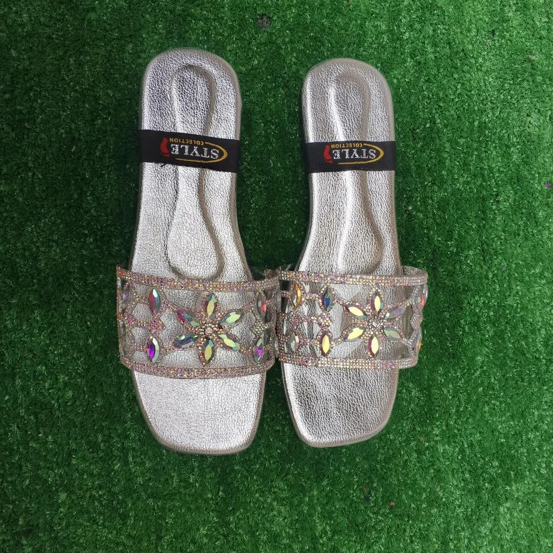 Elegant Rhinestone Slides Women Silver