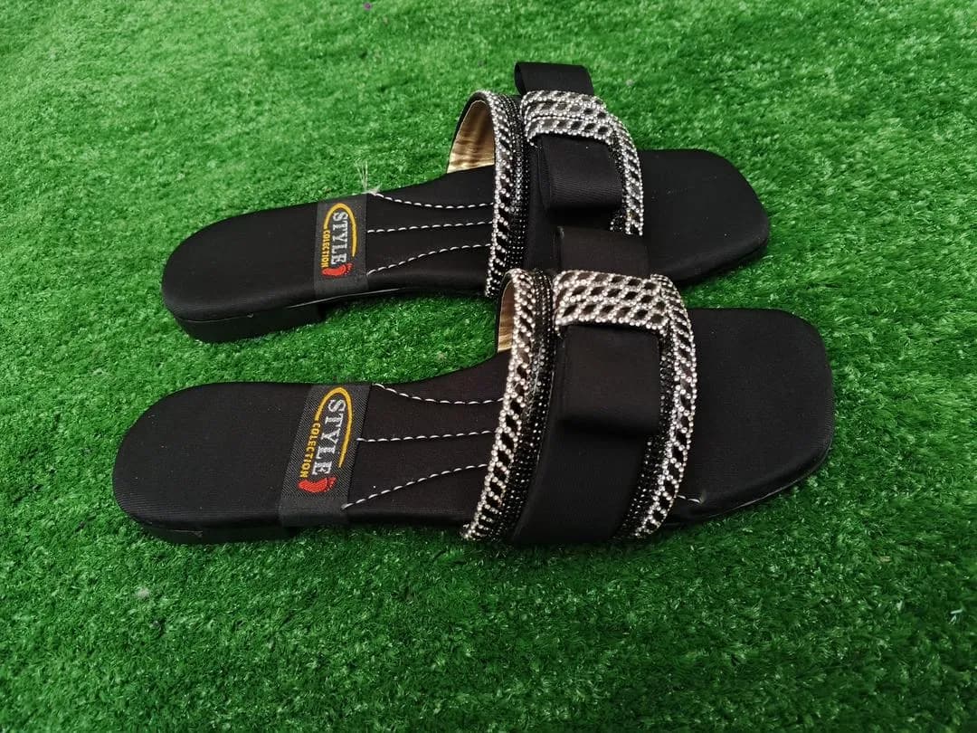 Elegant Rhinestone Strap Slides for Women Black